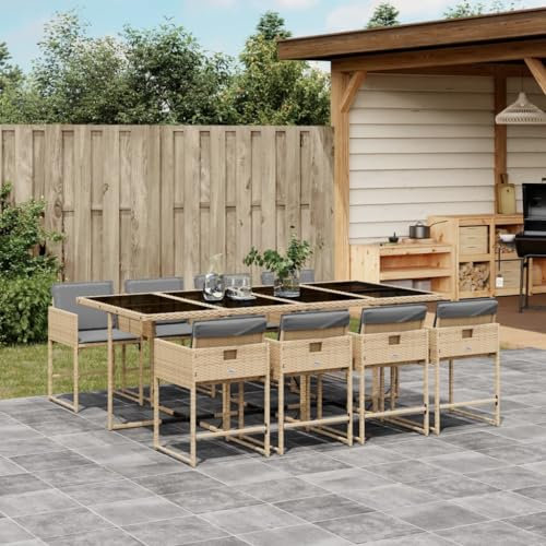 Gecheer 9-TLG. Garten Essgruppe, Sitzgruppe Terasse, Terrassenmöbel Set, Tisch & Gartenstuhl, Gartenmöbel Set, Gartengarnitur für Garten Terrasse, Poly Rattan Beigemischung