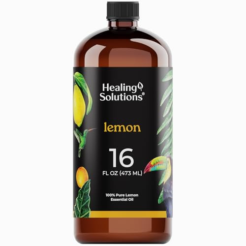 Healing Solutions Lemon Essential Oil, 16 Fl Oz Bulk Bottle, 100% Pure Lemon Oil for Diffusers, Candle Making, Sprays, and Home Fragrance