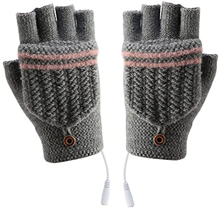 Petyoung Unisex USB beheizte Handschuhe, Winter volle & halbe Finger wärmer Laptop Handschuhe Fäustlinge für Frauen Männer Mädchen Jungen - Beste Winter Geschenk Wahl (Grau)