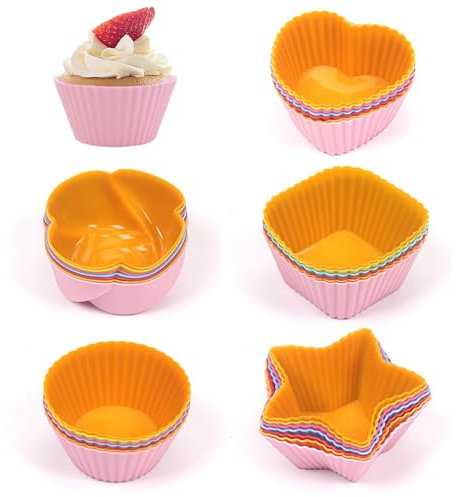 Silikon Muffinförmchen,Guador 30 Stuck Muffinform Silikon Backform,5 Typen Formen 6 Farben Wiederverwendbare Muffinformen Aus Hochwertigem,Antihaft Beschichtete Muffin Silikonform, Spülmaschinenfest