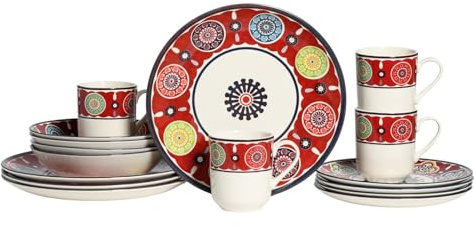 CreaTable, 24008, série Sumaya Red, service de table 16 pièces pour 4 personnes, service combiné en grès, compatible lave-vaisselle et micro-ondes, production de qualité