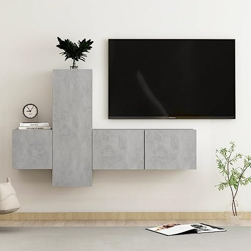 CINDERFUL 3-TLG. TV-Schrank-Set Betongrau Holzwerkstoff,Moderner TVSchrank in Betongrau mit reichlich Stauraum für Ihr Wohnzimmer TV-Möbel, TV-Bänke