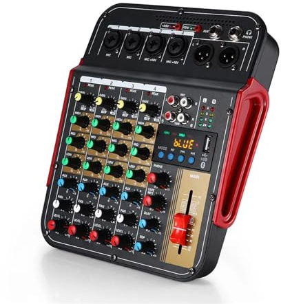 Mesa de Mezclas DJ, Consola mezcladora de 6 canales, mezclador de Audio for conferencias al aire libre, USB, compatible con, procesador de Audio Reverb, tarjeta de sonido