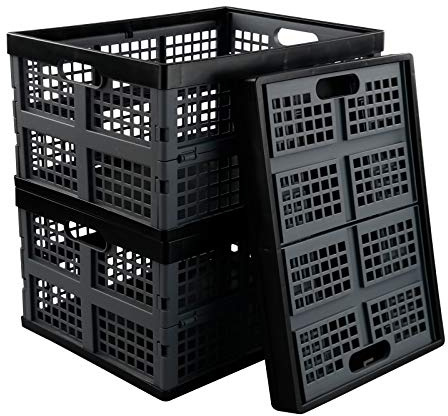 Ortodayes 3 Packs Plastic Folding Crates, 34 Liter Stacking Collapsible Storage Crates