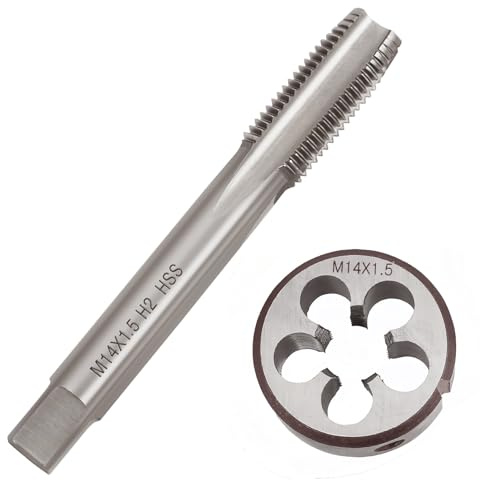 YUEARN M14 x 1,5 metrisches Gewindebohrer-Set und Schneideisen-Set, M14 x 1,5 mm Hochgeschwindigkeitsstahl-Maschinengewindebohrer-Set, Rechtsgewindebohrer und Rundgewindebohrer