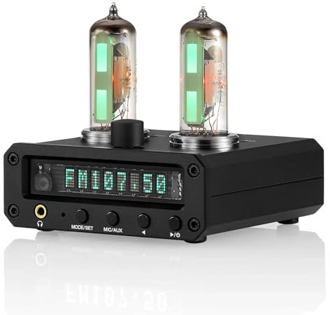 Headphone Amplifier, Hi-Fi Stereo Audio Preamplifier, Tube Level Meter, with VFD Clock, Volume Controls, for Recording/Mixing/Music Practices