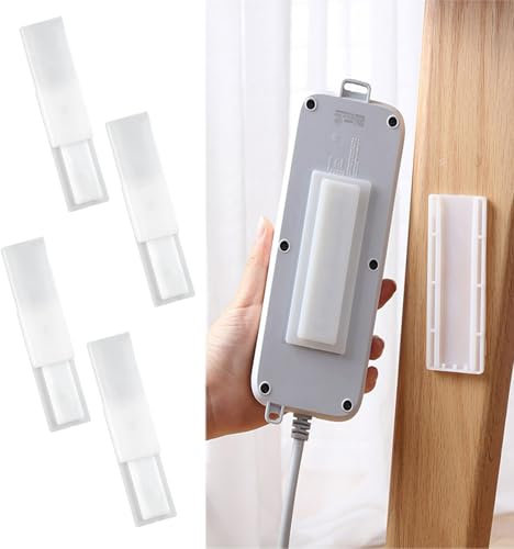 Yyyuluo 4 Pcs Power Strip Adhesive Punch-Free Socket Holder Cable Organizer Desktop Mounted Fixator for Kitchen Home Office WiFi Remote Control Router Computer Power Strip Management