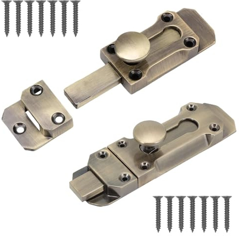 DINGFENG 2 Pcs 3 14 Brass Antique Barrel Slide Bolts Inch Bolt Lock Zinc | Door Alloy Latch with Screws for Securing Internal External Doors Windows