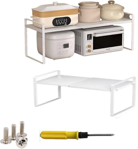 CNKHDZ 2 Piece Bianco Porta piatti e porta stoviglie allungabile,35－65×27×25CM mensole cucina salvaspazio,ripiani salvaspazio cucina,organizer credenza,Facile da montare