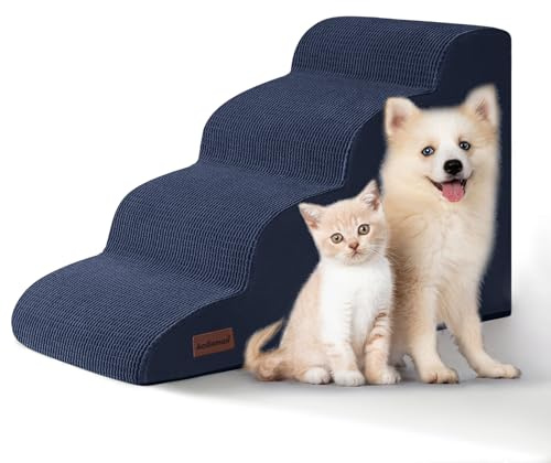 4-stufige Hundetreppe und Rampe für Betten oder Sofas, rutschfeste, stabile Haustiertreppe für kleine Hunde und Katzen, 44,2 cm hoch, Blau