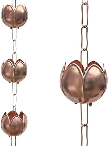 Kronabelle Catena antipioggia in alluminio con fiore di loto, 90 cm, deviatore decorativo per grondaie, elegante raccoglitore per acqua piovana per giardino e casa