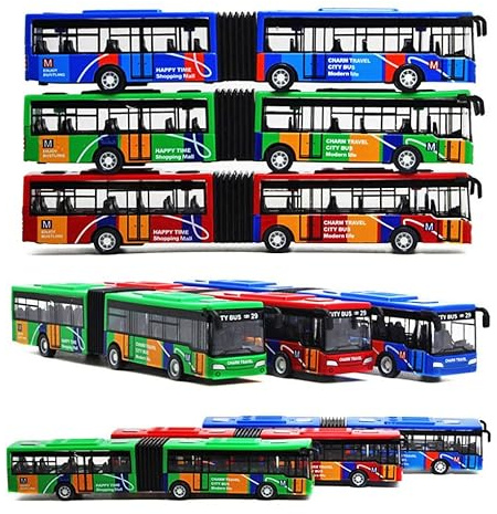 OTONOPI Toy Bus Set Die Cast Metal Pull Back City Car Toy Sight-seeing Tour School Buses with Visual Seats Vehicle Present for Kids Boys Girls Ages 1:64 Scale Pack of 3