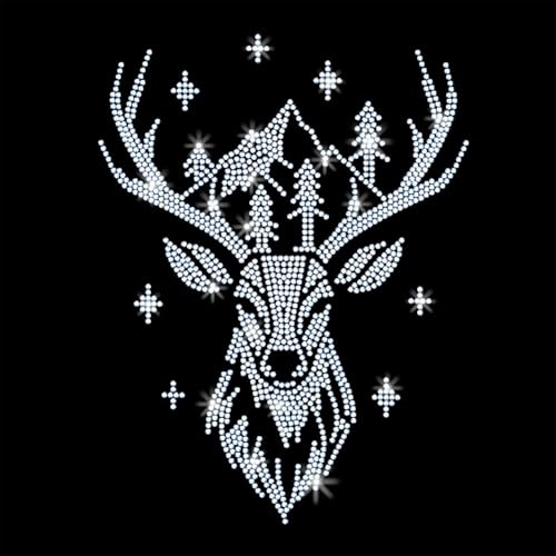 GOMAKERER Hirsch Berg Strass Transfer Zum Aufbügeln, Weihnachts Hotfix Aufnäher Zum Aufbügeln Transferaufkleber Kristall Wärmeübertragung Kleidungsreparatur Für T Shirt Mütze Jacke Urlaubsparty