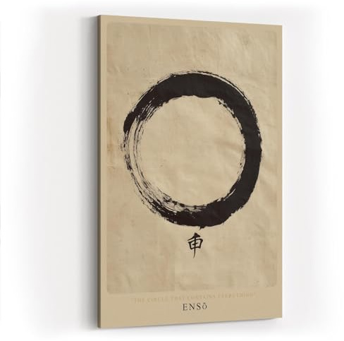 Paul Sinus Wandbild Leinwandbild in 60x90cm Japanischer Enso-Kreis auf Strukturiertem Hintergrund in Traditioneller Tuschmalerei für Wohnräume, Meditationsbereiche oder Büros