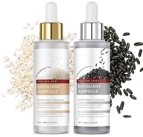 Glow Rice Ampoule Duo – White & Black Rice Peeling Serum – Exfoliant Gesicht Ampulle mit Niacinamid & BHA – Porenreiniger & Feuchtigkeitspflege für Strahlende Haut