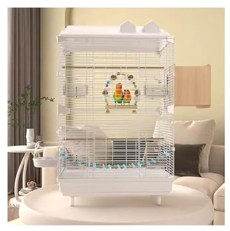 Bequem Vogelkäfig, Papageienkäfig, groß, horizontal, Draht, speziell for Zuhause, leicht zu reinigen, dekorative Luxusvilla Praktisch(Weiß)