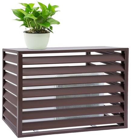 EUAIIPull Parapluie de clôture, pare-vue, couverture de climatisation, revêtement en alliage d'aluminium, couverture de clôture pour l'extérieur, 110 x 60 x 80 cm, marron