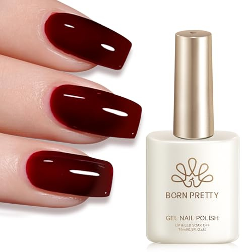 Born Pretty UV Nagellack Jelly Dunkelrot Gel Nagellack Transparente Burgunderrot Blutrot Natürlich UV LED Soak Off Manicure Gel Lacquer Varnish