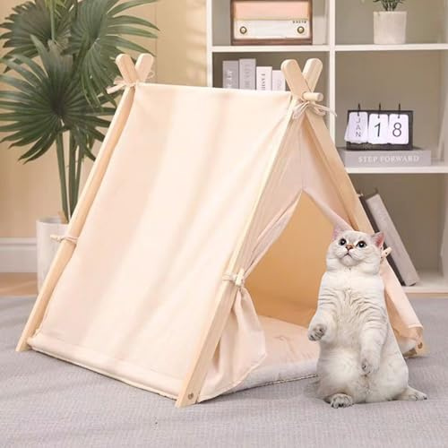 UUE Tipi Zelt für Haustiere Hundezelt mit Bodenmatte Katzenzelt Haustierzelte Häuser Kissen Abnehmbar und Waschbar, Haustierbett Wegklappen Haustier Hundebett Katzenbett 60 * 55 * 63cm