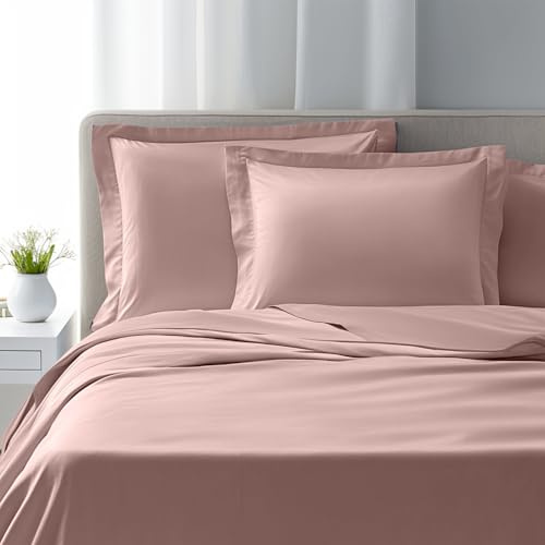 domus&trend - Completo Letto Matrimoniale KingSize con Lenzuola Matrimoniali Cotone Percalle 270x300 + 1 Lenzuolo con Angoli Coprimaterasso Sotto 200x200x30 + 2 Federe Cuscino Letto 50x80 (Rosa)