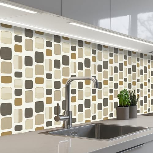 KitchenYeah© Credence Cuisine 60x350 cm Adhesif Protection Mur Plaque De Cuisson Plastique Rigide Revetement Murale À Coller Blocs - Vintage - Gris
