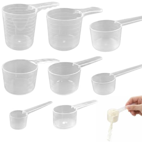 8 Stück Messlöffel Gramm, Dosierlöffel Set, Dosierlöffel Transparent mit Skala 5g, 10g, 15g, 20g, 25g, 30g, 30g, 50g, Präzises Abmessen für Backen und Proteinpulver, Vielseitige Messlöffel mit Skala