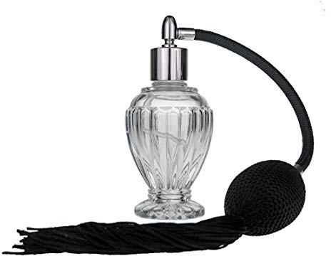 Divo Perfume Atomizer, 46ml, Refillable Glass Bottle. with Black Tassel Spray and Silver Fitting. Gift Box and Funnel Included