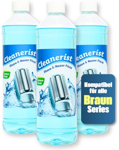 Cleanerist | 3x 1L Scherkopfreiniger Nachfüllflüssigkeit für Braun Clean & Renew (Series 3/5/7/8/9) – Ersatz zum Nachfüllen von 30 CCR Reinigungskartuschen – Rasierer Reinigungsflüssigkeit Lemon Fresh