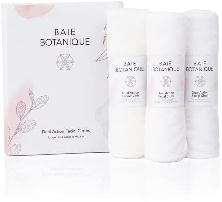 Baie Botanique Dual Action Facial Cloth, Luxury Cotton Muslin and Bamboo Ultra-Soft Terry - 100% Natural (Set of 3)