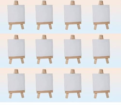 12 Sets Mini Staffelei mit Keilrahmen Leinwand Gastgeschenk Tischdeko Hochzeit Baumwolle von Aktivhandel