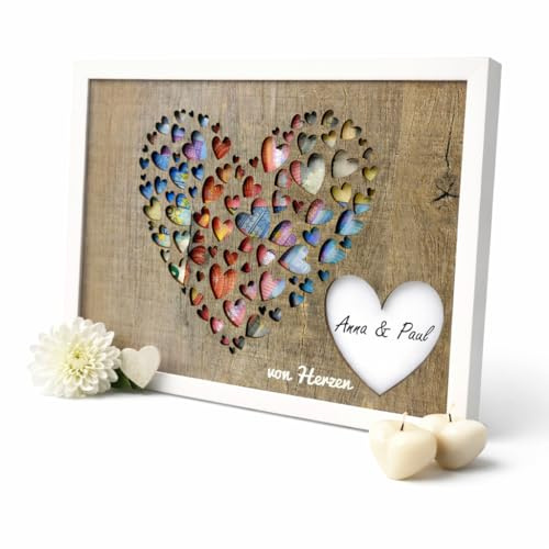 Geldgeschenk im Bilderrahmen mit Echtglas – Hochzeitsgeschenk für Brautpaar personalisierbar – Kreative Geldgeschenk Verpackung – Geschenk zur Hochzeit, Geburtstag & Jubiläum – DIN A3 Format