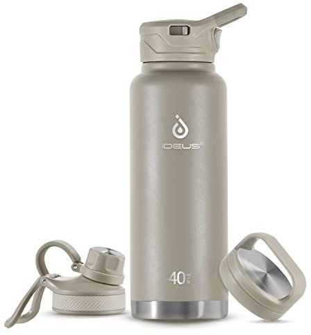 IDEUS Vakuumisolierte Wasserflasche, 40oz (1140 ml) Edelstahl Doppelwand Flasche Metall Sport Kantine mit auslaufsicherem Schraubverschluss (Seladon)