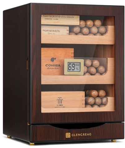 GLENCREAG Cigar Humidor Cabinet for 100 to 150 Cigars with Spanish Cedar Lining, Digital Hygrometer, Tight-Seal Magnetic Door, 3+1 Large Capacity Drawers & 2 Humidifiers, Gift for Men