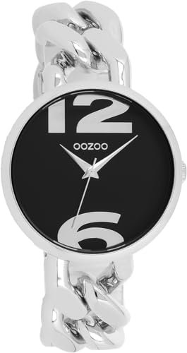 Oozoo - Timepieces Damen Uhr Silber Schwarz | Armbanduhr Damen mit Metallarmband | Moderne Uhr für Frauen - Edle Analog Damenuhr in rund C11261 (40mm)