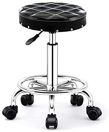 DDKYHU Drehhocker im Vintage-Stil mit Rollen und dickerem Sitz, höhenverstellbarer Barhocker aus PU für Büro und Geschäft (schwarz) (schwarz)
