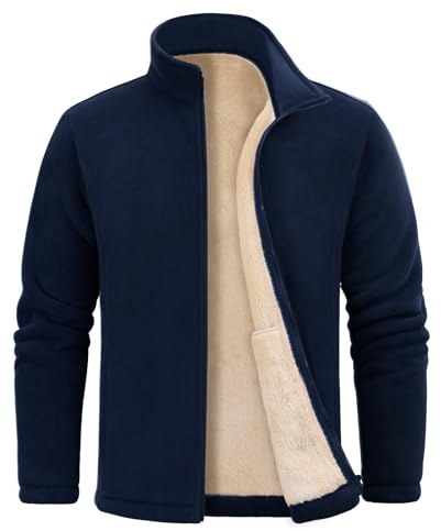 FemiChic Giacca Uomo Invernale Giubbotto Casual Felpa con Zip Giubbino Giacche in Pile Caldo Jacket Termica Cappotto con Tasche Sportivo Cappotti Invernali(Blu scuro,XXL)