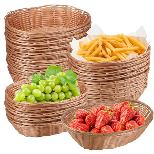 Kukmakri Cestini ovali in vimini di poliestere, 23 cm, confezione da 23, per pane e portata, per uso domestico e ristorante