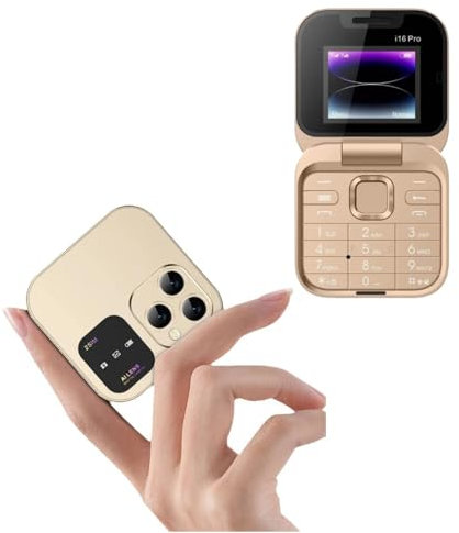 Sxhlseller Mini 2G Flip Cell Phone, 2 SIM Card Cell Phone for Seniors with LED Flashlight, HD Rear Camera, FM Radio, Blacklist, Speed Dial, Big Buttons (Gold)