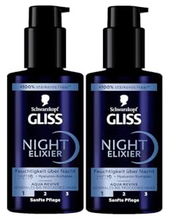 Gliss Night Elixier Aqua Revive (2x 100 ml), Haarserum versorgt normales bis trockenes Haar im Schlaf mit Feuchtigkeit, Haarpflege repariert das Haar langanhaltend