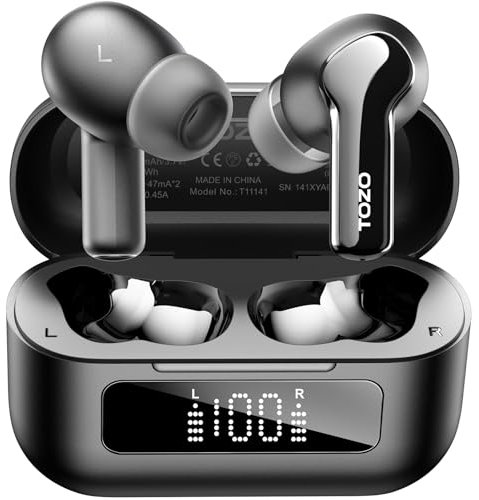 TOZO NC3 Hybrid Active Noise Cancelling Earbuds, 45dB ANC Wireless Earbuds, Bluetooth 5.3, 12mm Drivers, 6 Mics for Clear Calls, 55H Playtime, LED Display, IPX8 Waterproof, Ear buds with App Custom EQ