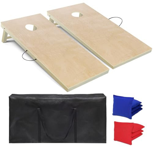 Juego de tablero de cornhole de madera maciza, 4 x 2 pies, tamaño reglamentario, juego de juego para adultos con juego de 8 bolsas de lanzamiento de agujeros de maíz y funda de transporte