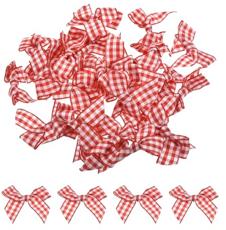 QUARKZMAN 30 Stück Mini Gingham Schleifenband Schleife 1,5 Rot und Weiß | kariertes Stoff-Satingeschenkband, Schleifen, Für Basteln DIY Haarschleife Nähen Hochzeit Geburtstagsfeier