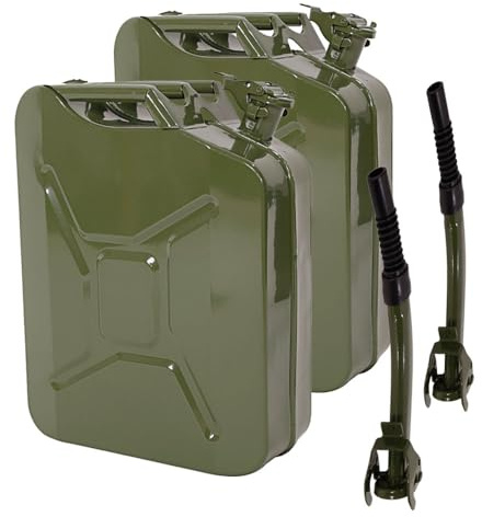 Bonnlo 20L Jerry Can Fuel Oil Storage Can Metal Diesel Petrol Tank | With Pouring Spout For Diesel, Petrol, Oil Container (Green) 2 Pcs