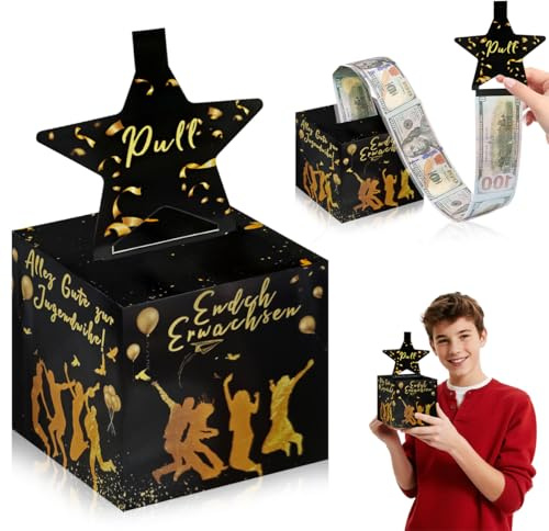 XLZJYIJ Jugendweihe Geschenke, Geldgeschenk Überraschungsbox, Schwarz Gold DIY Überraschungsbox, Geldgeschenke Verpackung Mädchen Junge