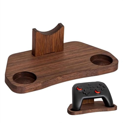 Support de manette en bambou avec support pour écouteurs – Station d'accueil en bois naturel pour manettes et écouteurs, base antidérapante pour l'organisation du bureau, accessoire de jeu – Bois