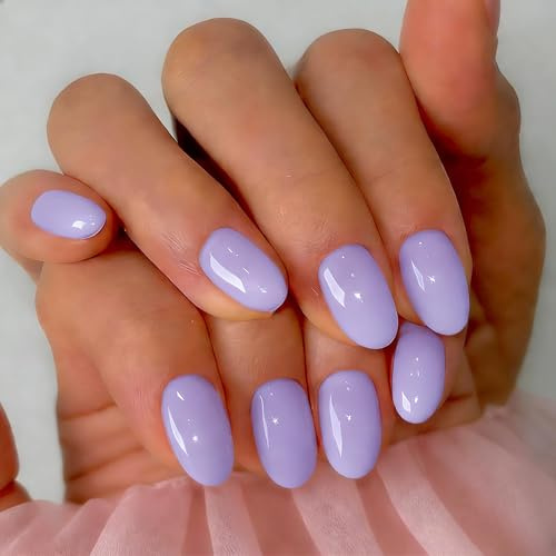 SXVME Soft Gel Press On Nails Short, 32 Pcs 16 Sizes Sheer Lilac Short False Nails Press ons Oval, Reusable Artificial Nails, Natural Almond Stick On Nail for Women Everyday Elegance