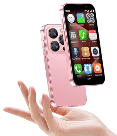 Hipipooo Mini Téléphone Débloqué - 3.0 Écran HD Complet, Mini Portable Smartphone, WiFi, Compact, Reconnaissance Faciale, 1000mAh - Le Plus Petit Mobile du Monde（2GB+16GB, Rose）