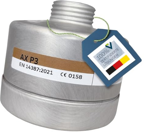 BartelsRieger Kombinationsfilter BR AXP3 – Atemschutzfilter nach DIN-Norm | Schraubfilter nach EN 14387 AX-P3 & EN 148-1 gegen organische Gase < 65 °C & giftige Partikel – Profi Atemschutz Zubehör