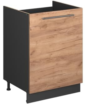 Vicco Meuble Bas sous-évier Fame-Line, Chêne doré/Anthracite, 60cm | 1 Porte · Sans plan de travail · Pieds réglables en hauteur · Poignées en métal · Fermeture douce