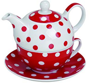 Wurm theepot met mok theekopje en onderzetter bord Tea for ONE set rood gestippeld 15x14 cm van porselein geschenkset